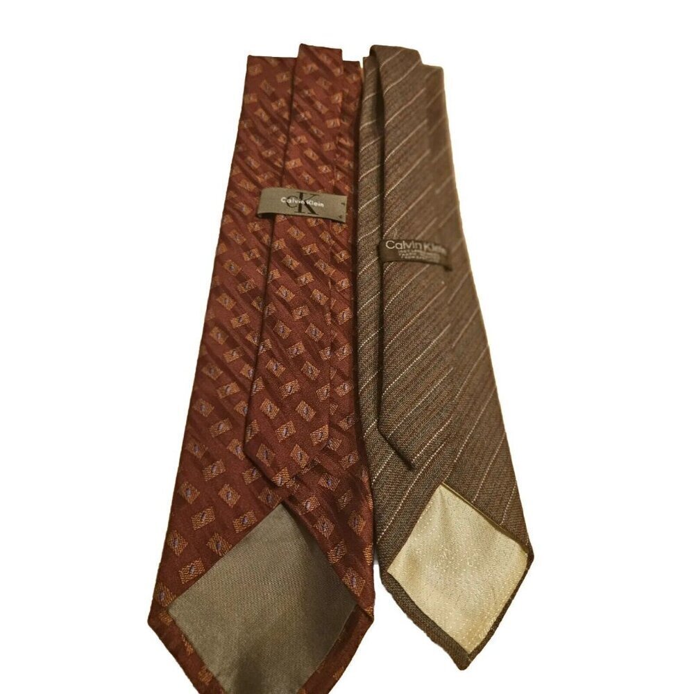 CALVIN KLEIN Mens Striped 100% Silk & Lambswool Ties Set Of Two Great Condition